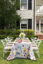 LaDoubleJ Botanical Tablecloth on top of table in outside garden