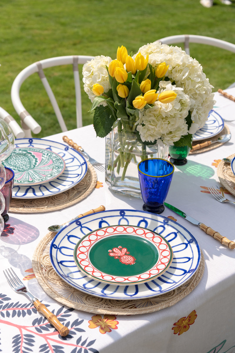 LaDoubleJ Botanical Tablecloth styled with full tablescape setting