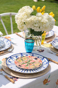 LaDoubleJ Stella Alpina Dessert Plate on outdoor table settting with La Double J multi colored glasses