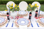 Full view of Pair of Pale Blue Tapered 12 Inch Candles displayed in candle holders alongside tablescape display