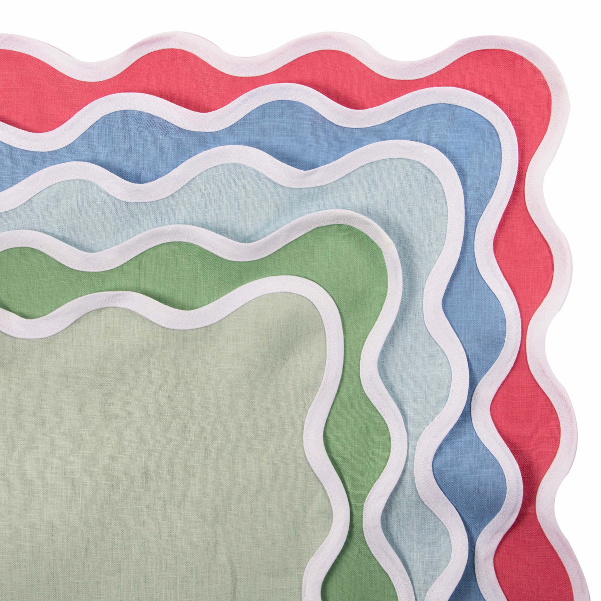 Scalloped Linen Napkin, Garden Green
