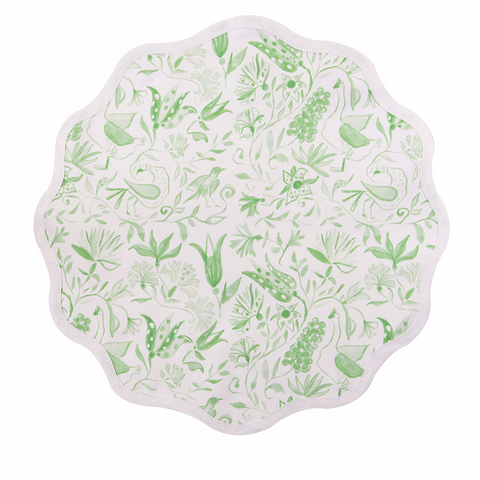 Birds of Paradise Round Scalloped Placemat, green