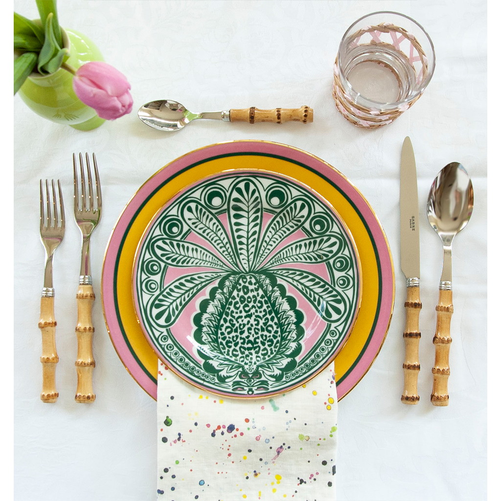 Blush Woven Tumbler styled with tablescape setting including dinner plate, accent plate, flatware and napkin