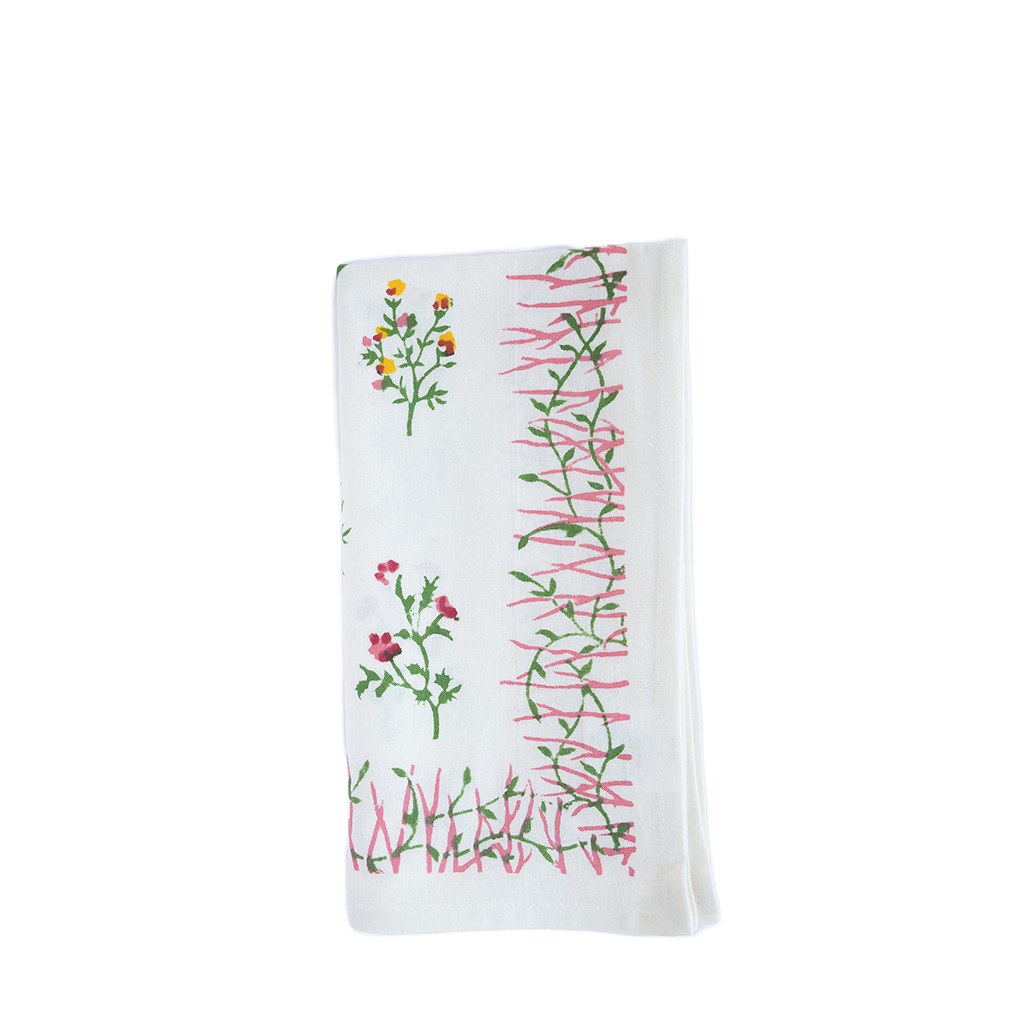 White Napkin with Botanical Prints 