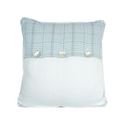 Back of Pillow. Top half same print as front. Bottom half light blue. 3 mother of pearl buttons