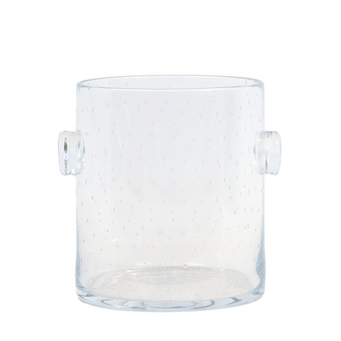 Clear Glass Ice/Champagne Bucket with slight Bubble details and handles