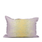 purple lumbar pillow with yellow center and lines of bubbles