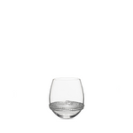 Clear stemless wine glass with a textured horizontal line pattern around the base.