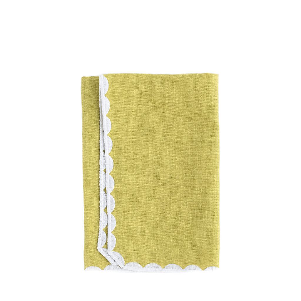 Embroidered Scallop Linen Napkin, Green