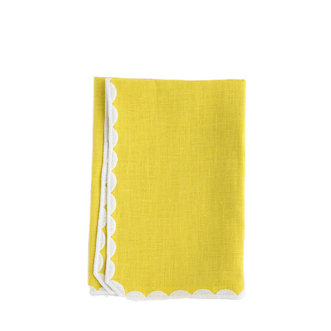 Embroidered Scallop Linen Napkin, Yellow