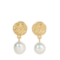 gold plated circle earrings with a 10mm pearl drop
