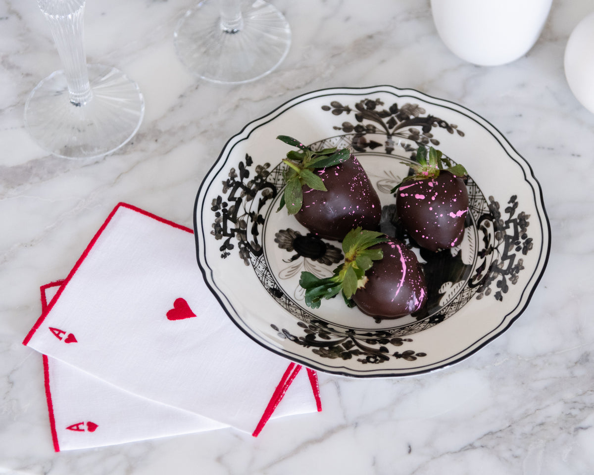 chocolate covered strawberries on albus dessert plate