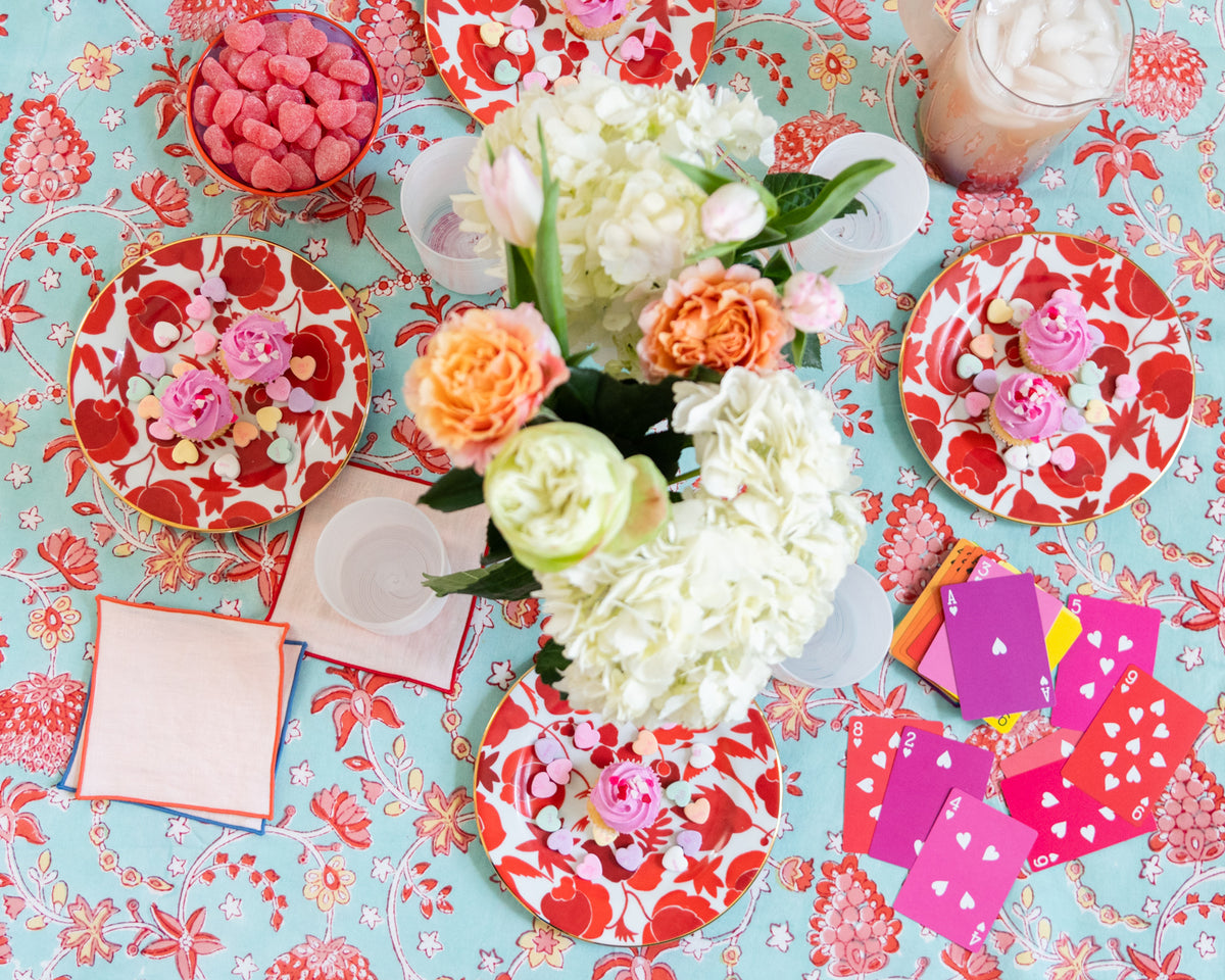 kalamata tablecloth styled with place settings