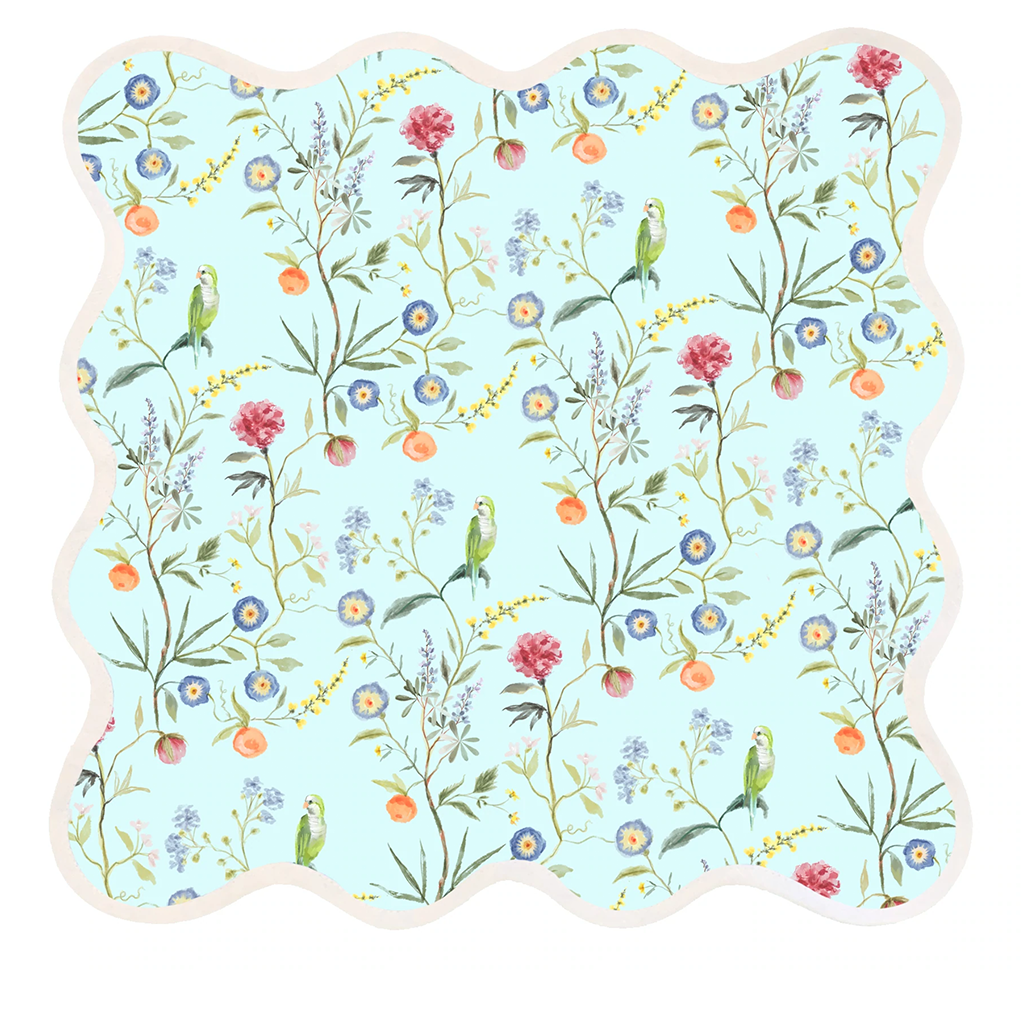 Garden of Flowers Square Scalloped Placemat, Blue