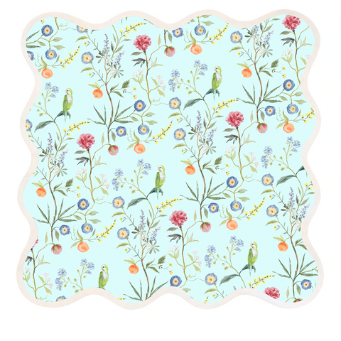 Garden of Flowers Square Scalloped Placemat, Blue