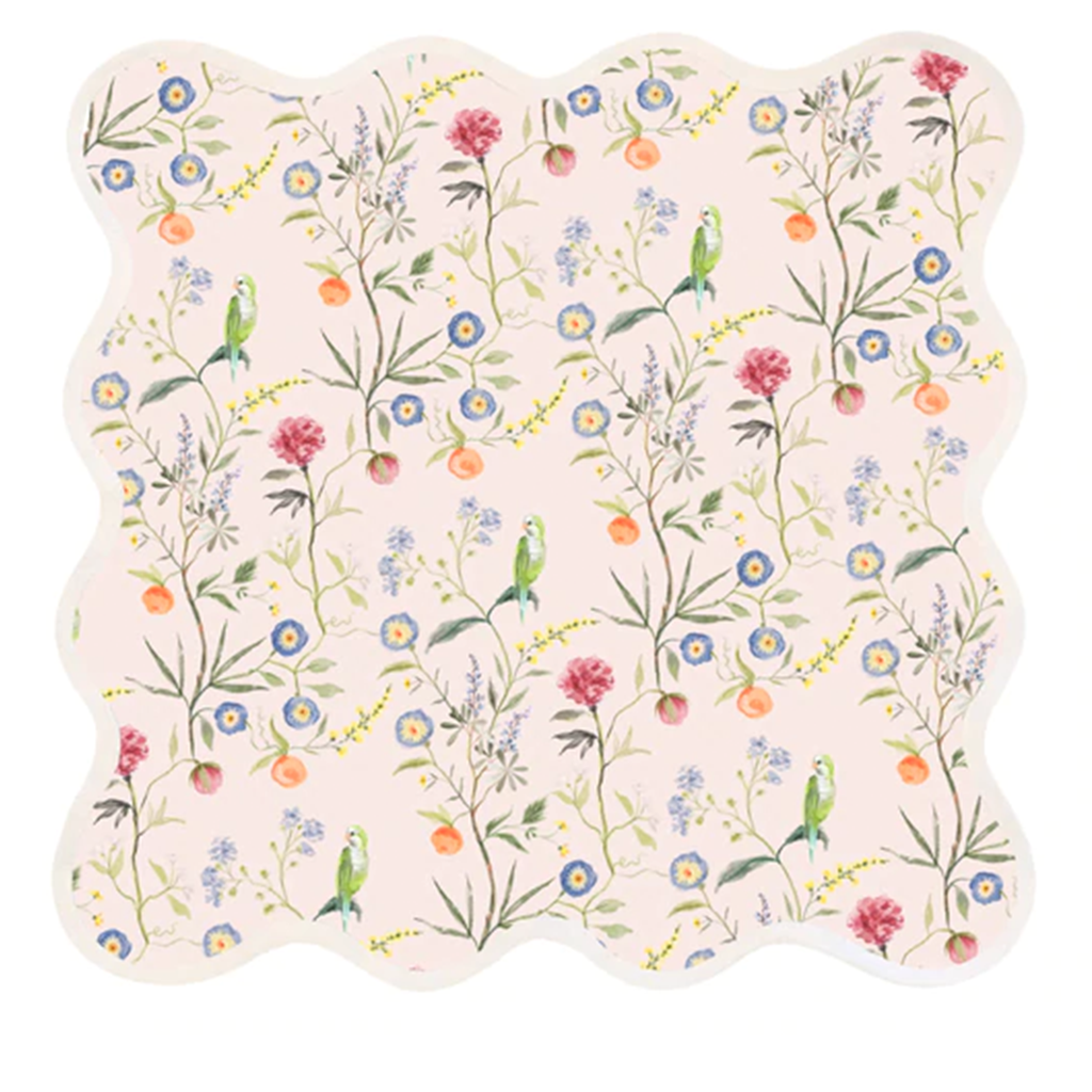 Garden of Flowers Square Scalloped Placemat, Pink