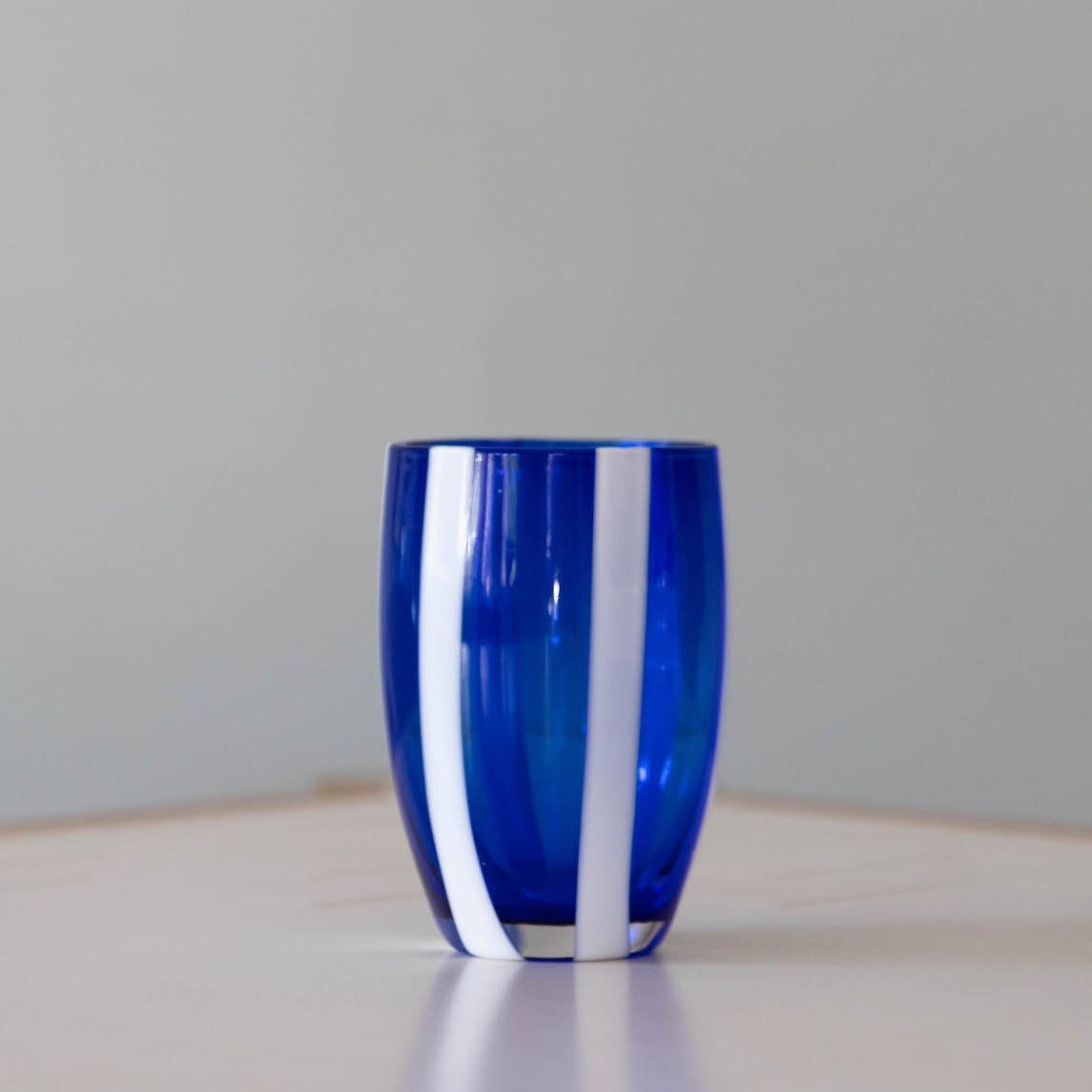 Blue and White Striped Tumbler close up view