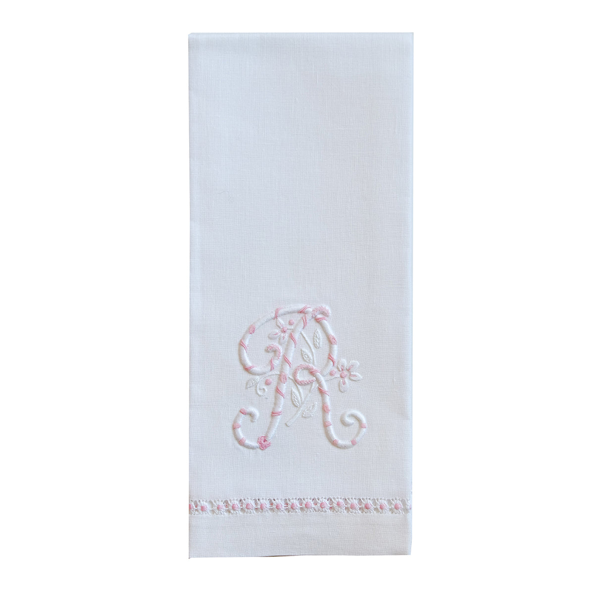 Hand Towel with Embroidered Pink R