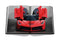 Image of the book opened up to two pages. It is an image of a red Ferrari stretched across both pages.