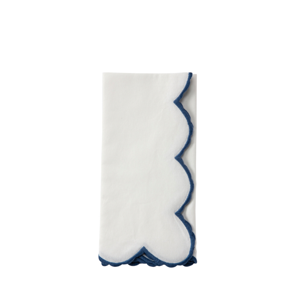 White Scalloped Napkin, Navy