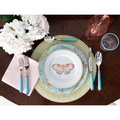 Olivia Dot Placemat in Grass paired with dinner plate, accent plate, flatware, napkin and glassware