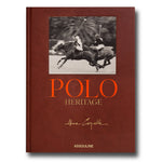 Image of the front of the book Polo Heritage. There is an image of two men playing polo.