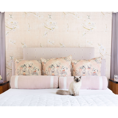 Chinoiserie Euro styled with Pale Pink Velvet Bolster