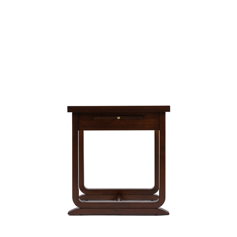 Perry side table front view, dark wood finish 
