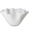 White Shiny Glass Ruffled Bowl 