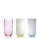 Swirl Highball glasses in pink, yellow, and blue