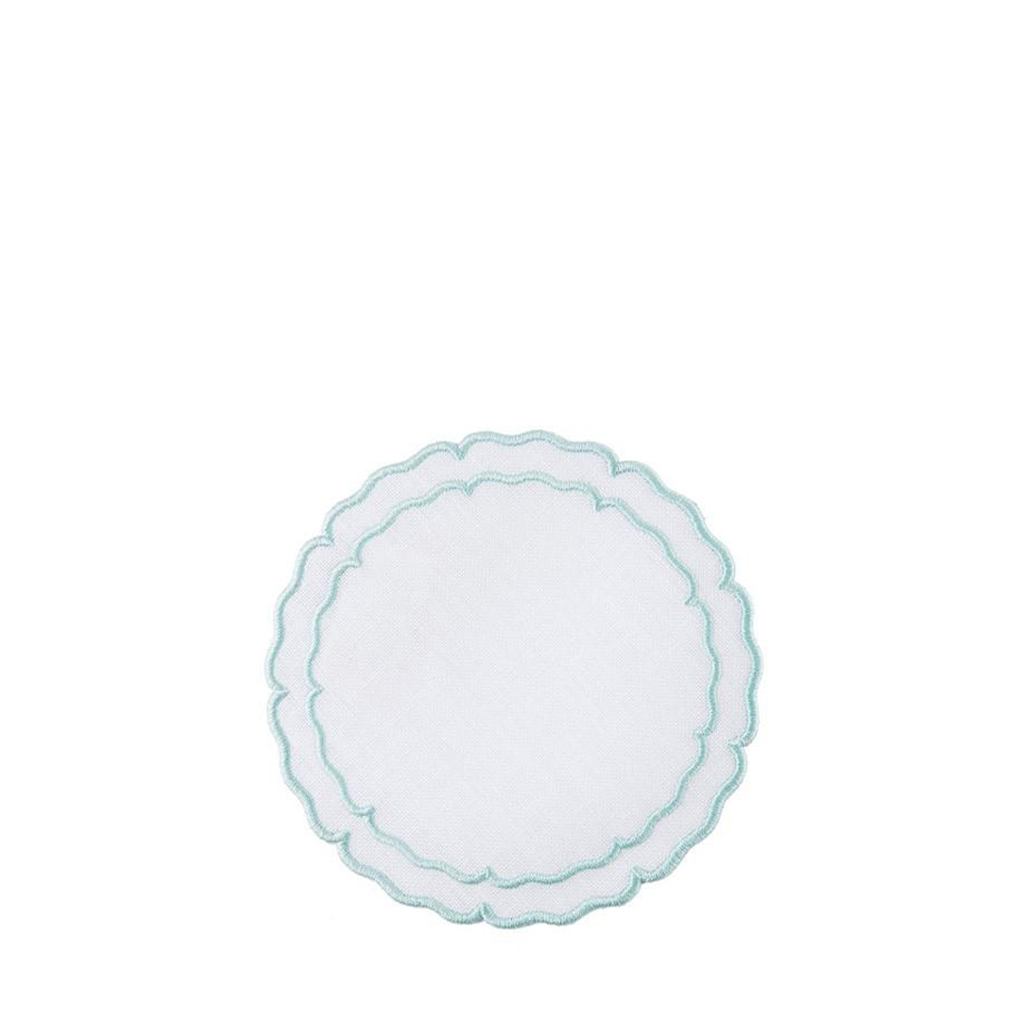 Scalloped Round Coaster, White and Light Blue