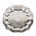 Top view of Silver Tray with ridged sides and intricate etching in the center