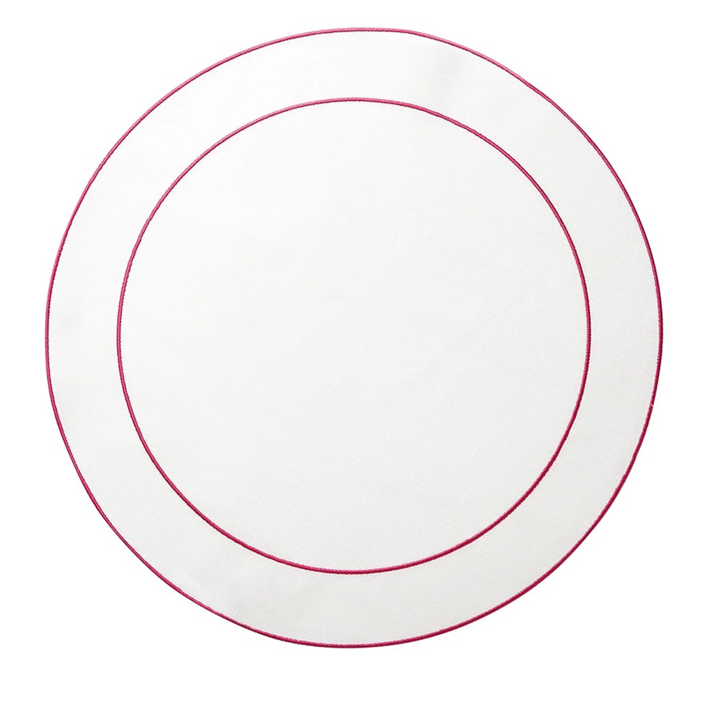 Simply Round Placemat in White with Fuchsia Piping 