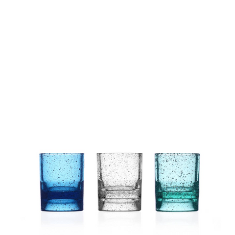 bubble glass tea lights blue, clear, and turq
