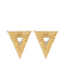 a pair of gold triangular earrings with a mother of pearl triangular inlay