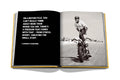 photo of the Race of the Gentleman book, open showing photo of man standing on motorcycle