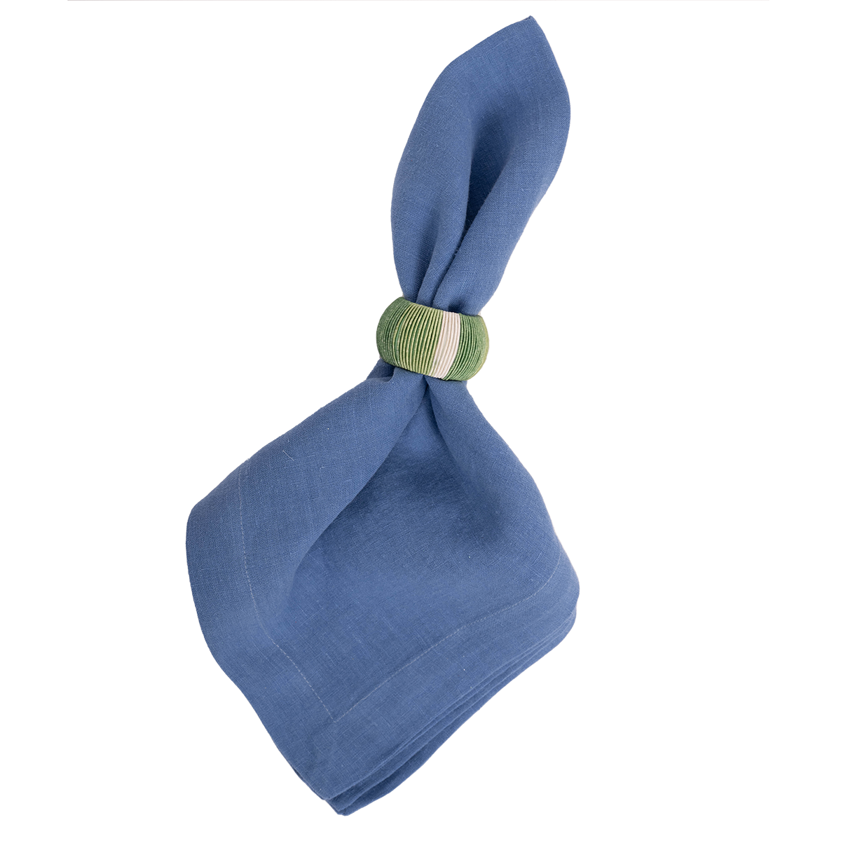 Green ombre napkin ring styled on blue napkin