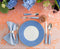 Haviland & Parlon Lexington Dinner Plate in Azure displayed on top of tablecloth with flatware, glassware and napkin