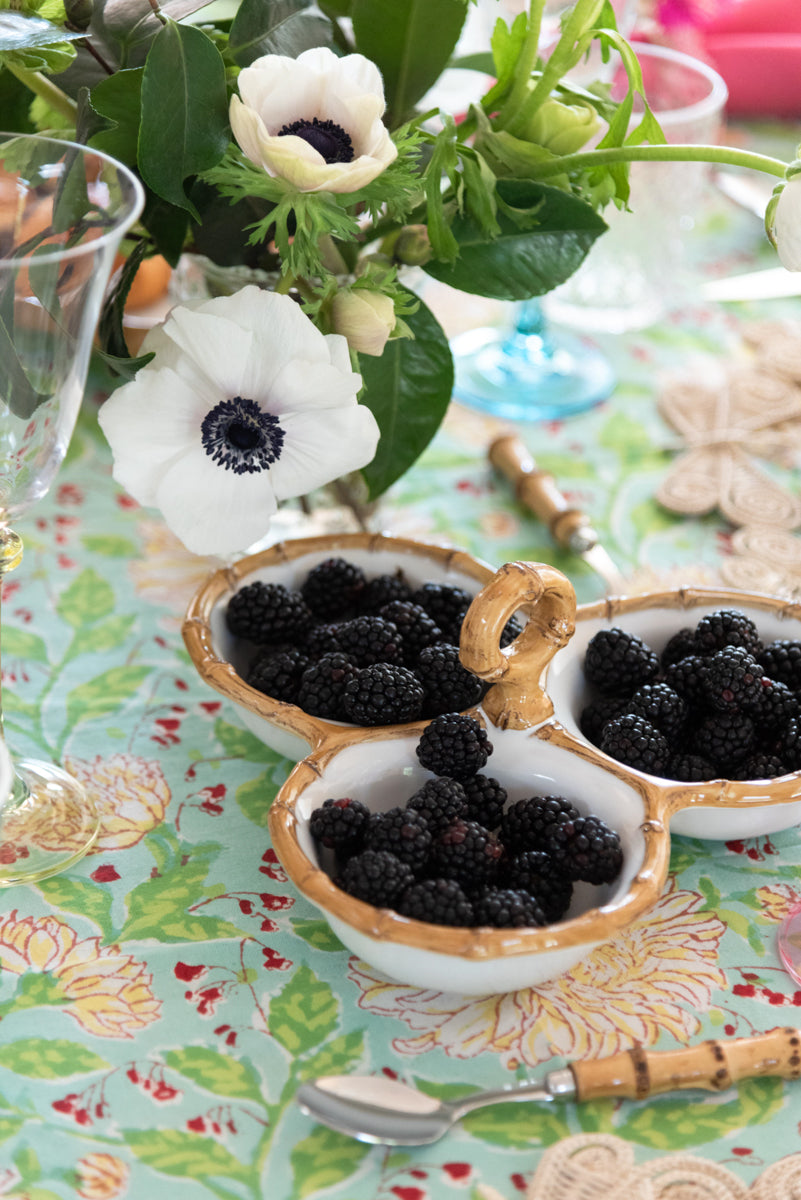 Juliska Classic Bamboo Natural Cocktail Triple Server displayed with berries on tabletop