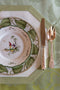 Raynaud Longjiang Salad Plate styled with dinner plate, placemat, flatware on top of the tablecloth