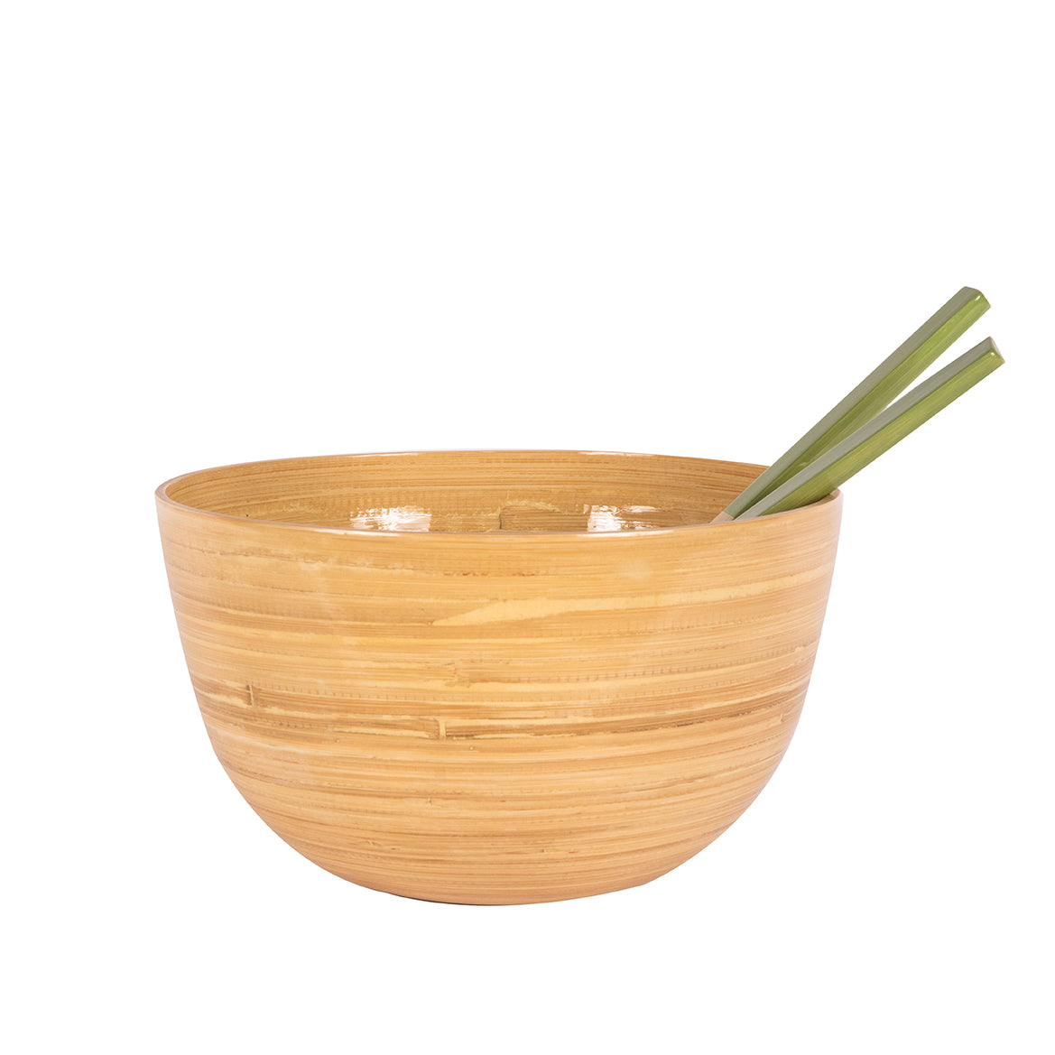 Bamboo Large Serving Bowl, Natural, with bamboo serving spoons