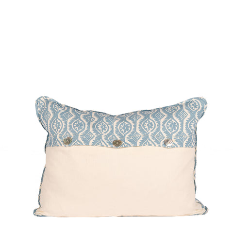 Back view of Blue Damask Lumbar Pillow