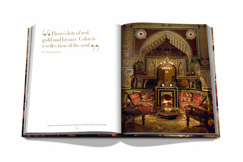 Yves Saint Laurent at Home book cover, photograph of a living room of Yves Saint Laurent featuring quote