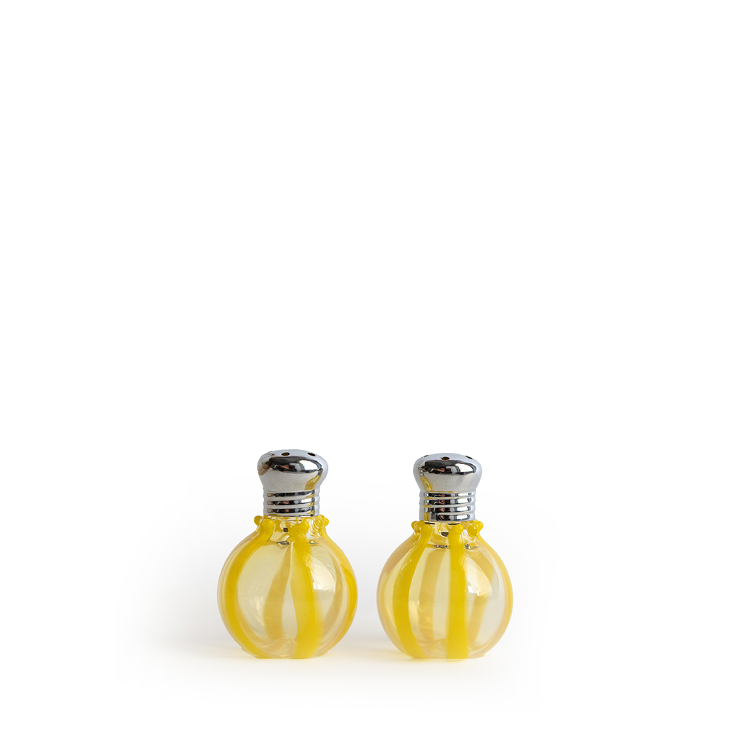 Individual Salt and Pepper Shaker set with Yellow stripes 