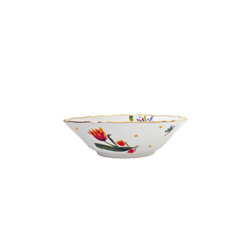 Floral White Fruit Bowl Side View