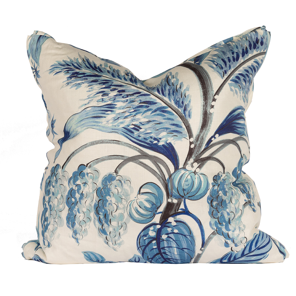 Cream Pillow with Blue fronds and fruit 