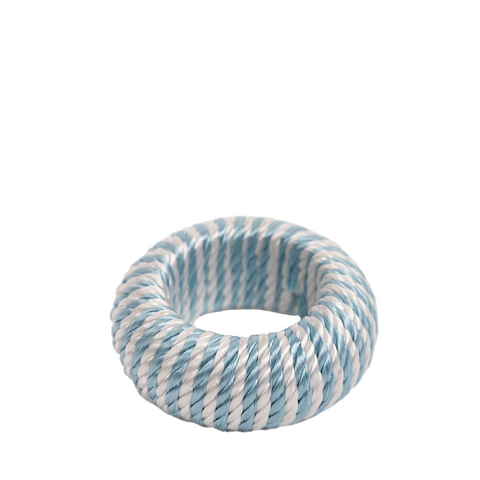 Light blue and white corded napkin ring