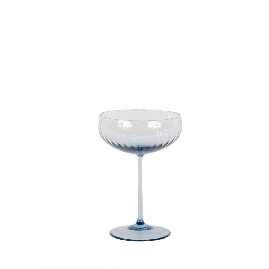 blue ribbed glass champagne coupe