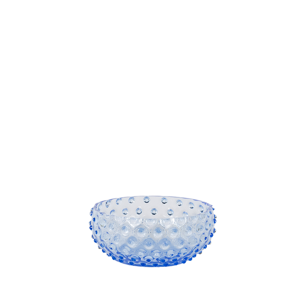 bright blue hobnail glass bowl