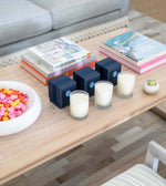 Signature Candle - Morning, Noon, and night styled on coffee table 